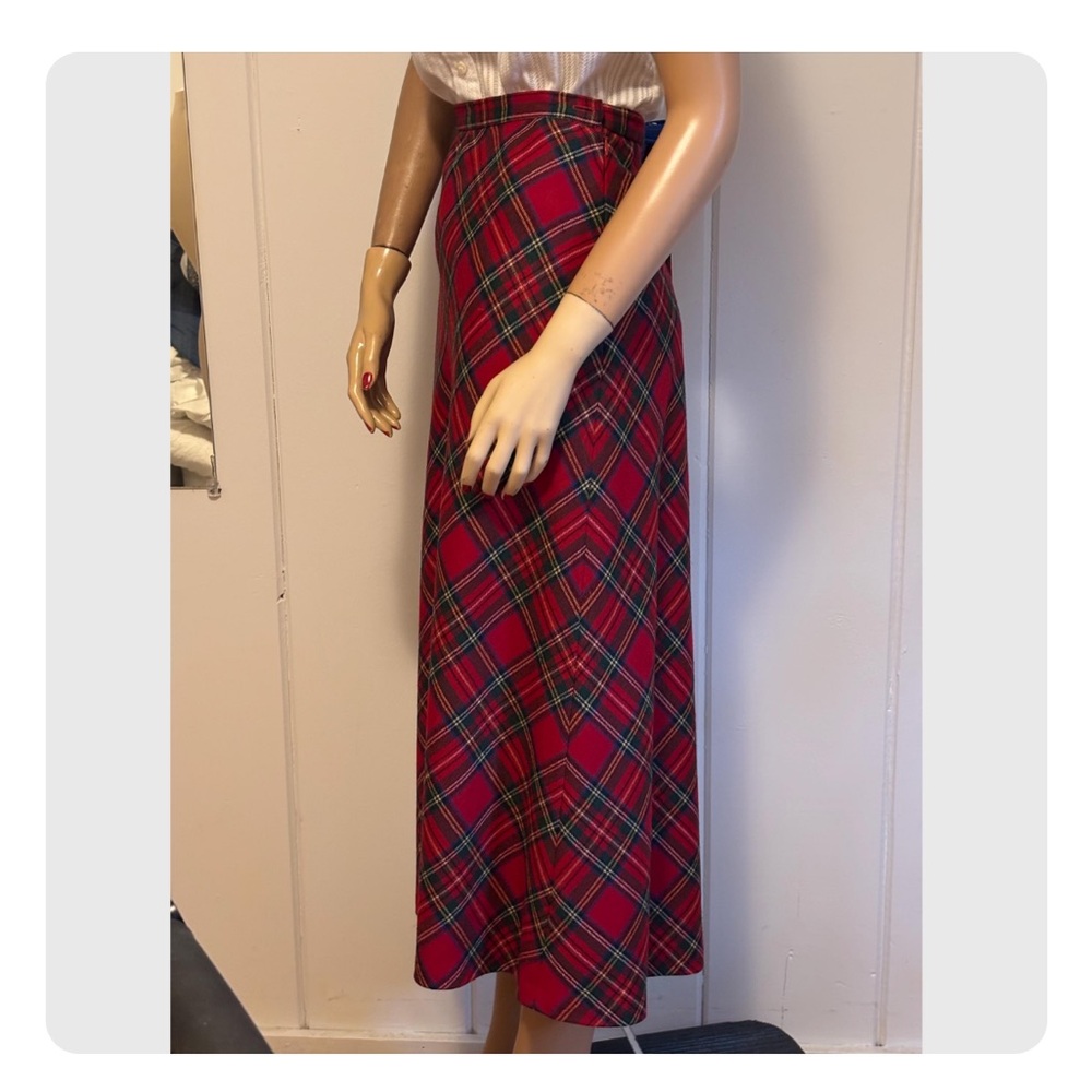 Talbots 100%wool red plaid midi skirt made in USA size 14 - Picture 5 of 5